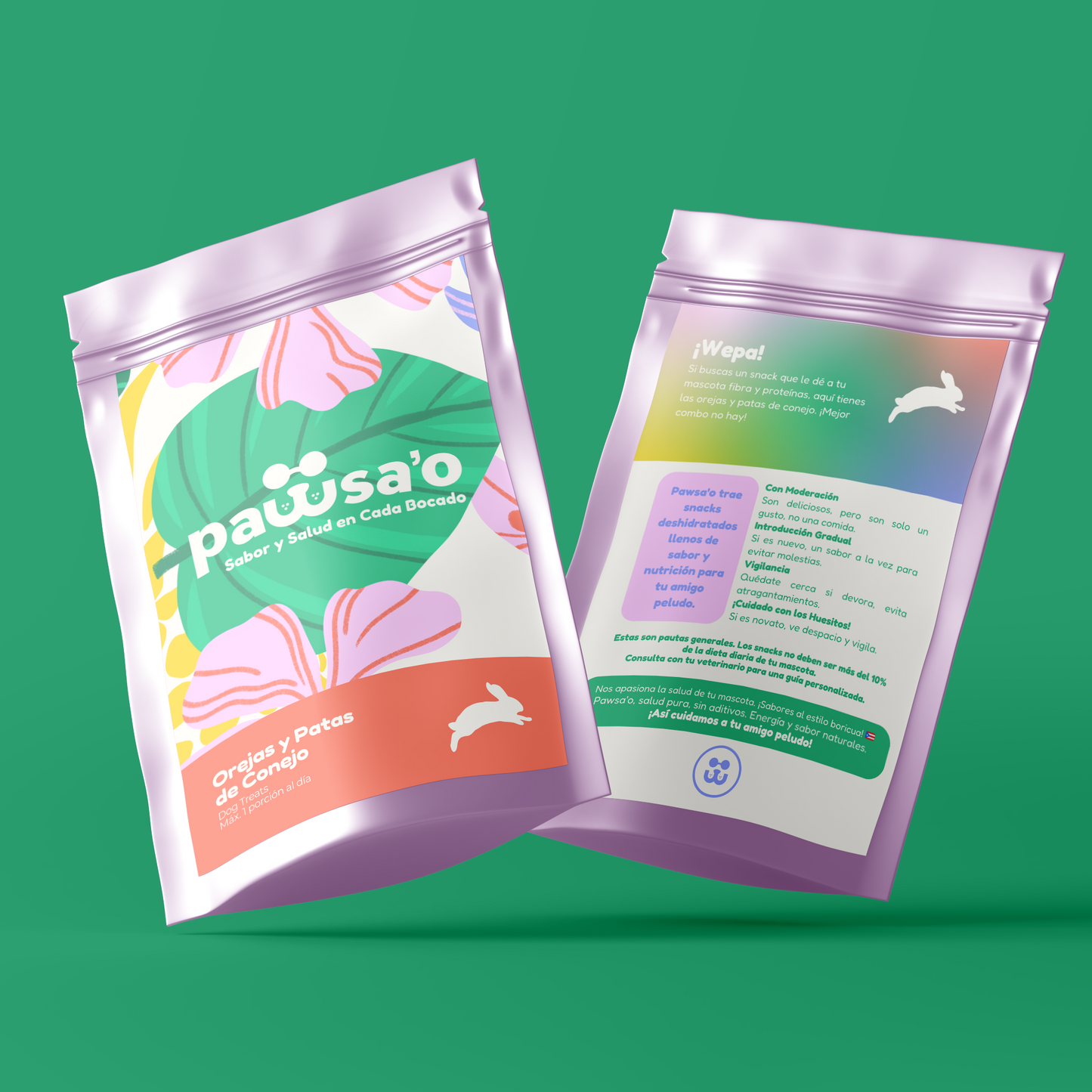 Paquete de patas y orejas de conejo, snacks para perros Pawsa'o