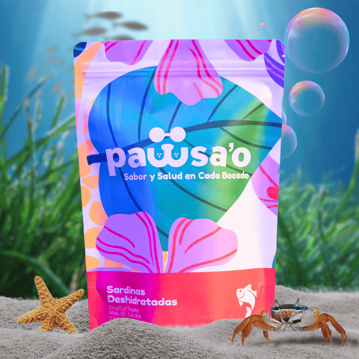 Paquete de sardinas, snacks para perros y gatos Pawsa'o